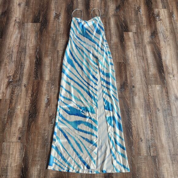Retrofete Amika Dress in Blue Zebra Size XL Maxi Sleeveless Silk - Picture 2 of 13